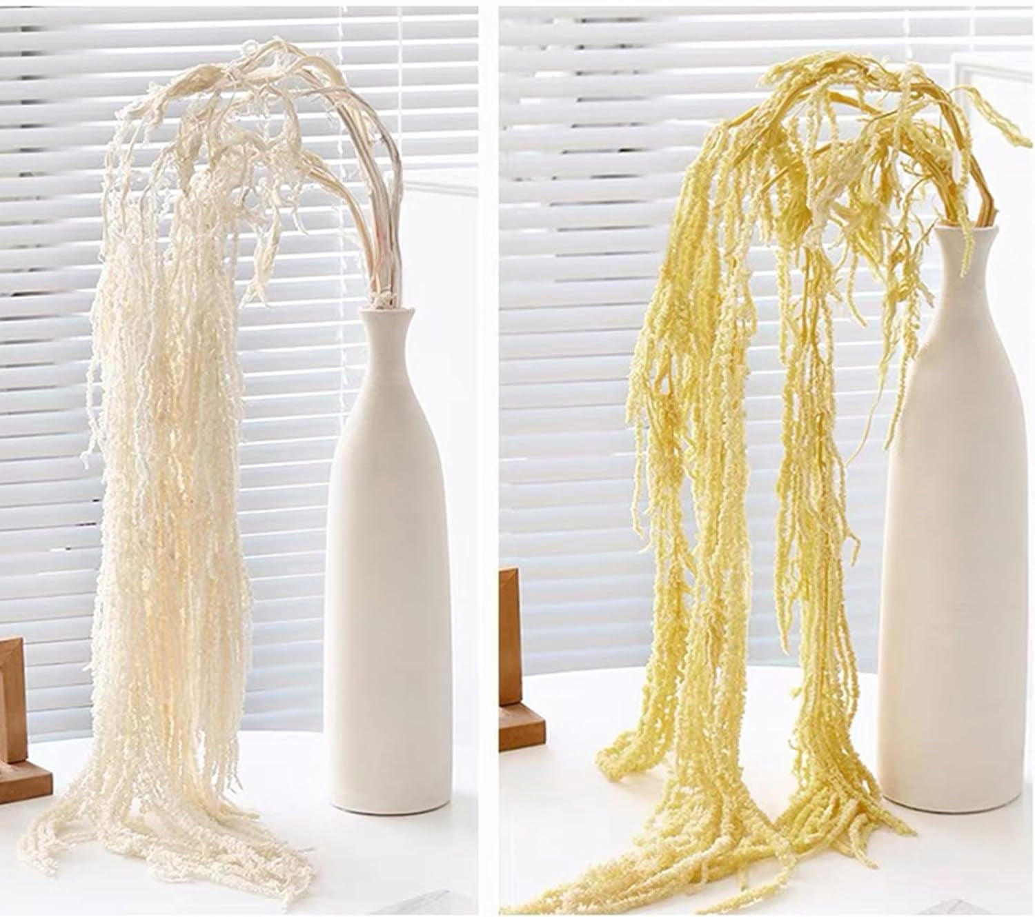 Wisteria Vine Hanging Flowers: 5Pcs Real Preserved Dried Amaranthus Flowers for Wedding, Flower Arrangement, Vase, 23"-26" Hanging Wisteria Flowers for Arch Decor Home Decor (White)