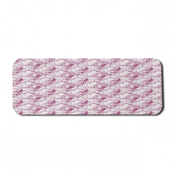 Floral Computer Mouse Pad, Monochromatic Flourishing Flower Petals Bouquets Motif Ornamental Design, Rectangle Non-Slip Rubber Mousepad Large, 31" x 12", Dark Magenta and White, by Ambesonne