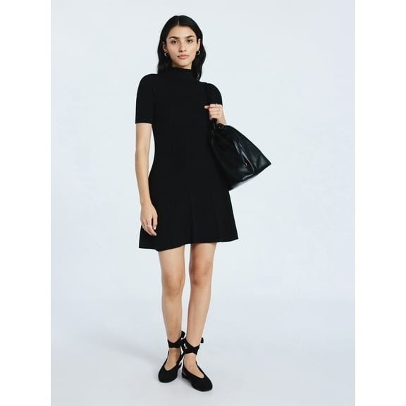 Scoop Women's Mini Sweater Dress with Elbow Length Sleeves, Sizes XS-XXL
