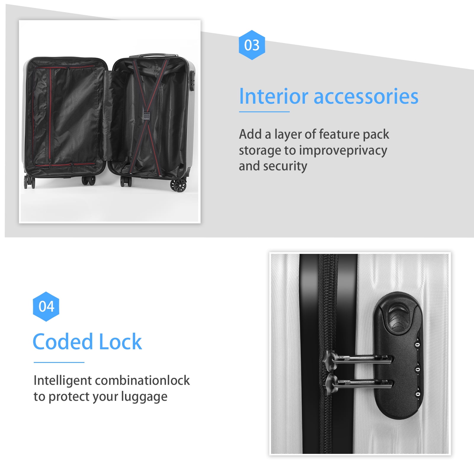 Carry On Luggage, 20" Hardside Suitcase ABS Spinner Luggage with Lock - Vertical in Silver