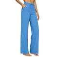 thumbnail image 2 of Cagogo Women's Plus Size Wide Leg High Waisted Trousers with Pockets Casual Loose Long Pants Beach Work Lounge Trousers Fashion Beachwear Clothes, Blue S, 2 of 7