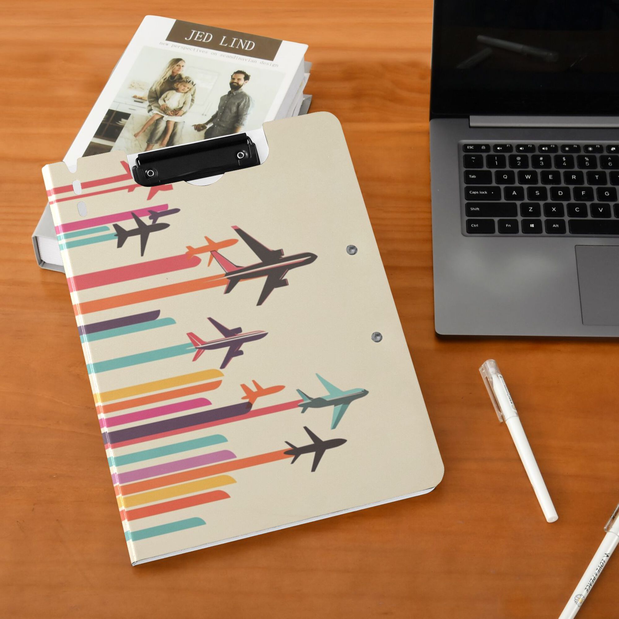 FORMRS A4 Clipboard Folder with Pen Holder Horizontal Foldable School Office Binder, Flying Planes