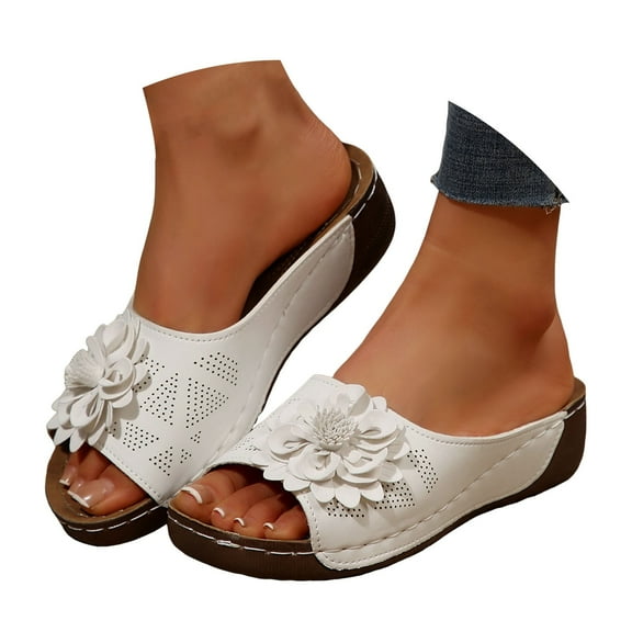 Dakaela Womens Wedge Slide Sandals Open Toe Low Heel Orthopedic Casual Walking Shoes with Arch Support