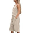 thumbnail image 4 of Mifsaly Summer 2 Piece Sets for Women Sleeveless Zip Up Tank Top and Wide Leg Capri Pants Casual Loose Fit Travel Vacation Matching Lounge Outfits Khaki,XL, 4 of 8
