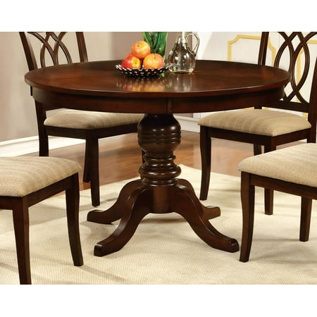 Furniture Of America CM3778RT Brown Cherry Finish Round Pedestal Dining Table