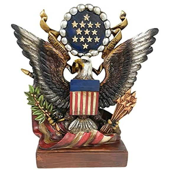Urbalabs Military USA Pride USMC Bald Eagle Freedom Office Desk Statue and Sculptures 9 Inch God Bless America Patriotic Decor Hand Painted Freedom Flag Mighty Eagle USMC Navy