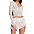 thumbnail image 2 of Coduop Women's 2 Piece Summer Outfits Long Sleeve Deep V Neck Lace Cami Crop Top and Wrap Skirt Set, 2 of 7