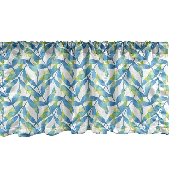 Ambesonne Leaves Window Valance, Tropical Summer Branches, 54" X 12", Sky Blue Green and White