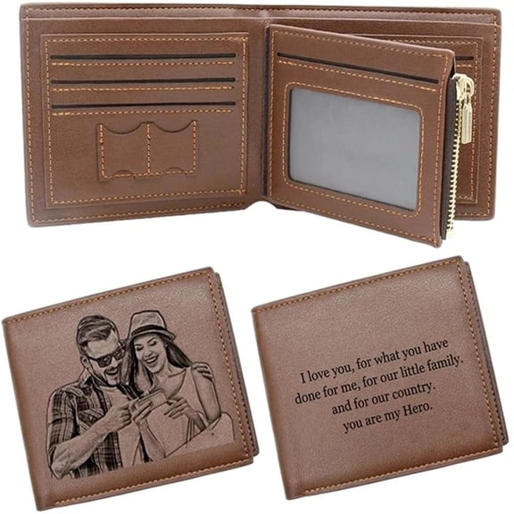Personalized Leather Wallet, Engraved Photo Short Purse, Custom Folding Wallet Gifts for Him Men