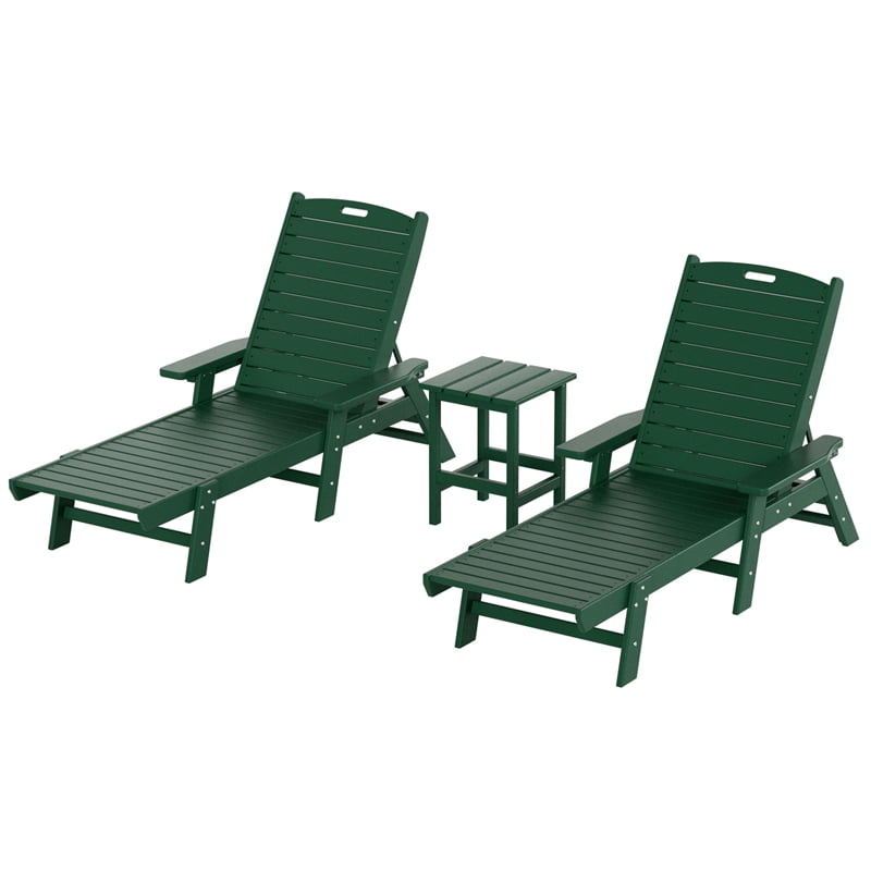 Bayport Ensemble de 3 Pcs de Chaises Longues/table Inclinables en Plastique HDPE pour Extérieur Vert Foncé