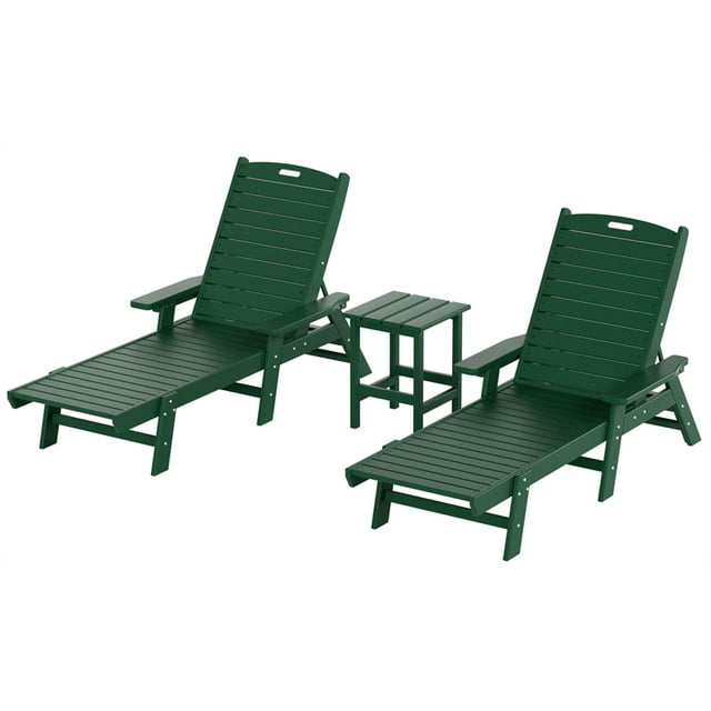 Bayport Outdoor 3PC HDPE Plastic Reclining Chaise Lounge/Table Set Dark Green