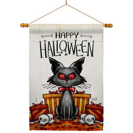 Angeleno Heritage HS130409-BO-03 Kitty O Ween Falltime Halloween 28 x 40 in. Double-Sided Decorative Vertical House Flag Set for Decoration Banner Garden Yard Gift
