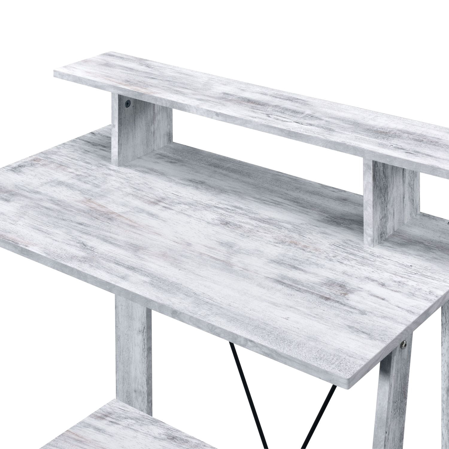 Writing Desk with Upper and Bottom Shelves, Rectangular Computer Desk for Home Office, 35.5 in High, Metal V-Shaped Backing