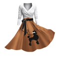 thumbnail image 1 of Robes Grande Taille Femme 1950 Caniche Manches Courtes Col en V Mode Longues Longueurs Robe Femme Café TTTG, 1 of 4