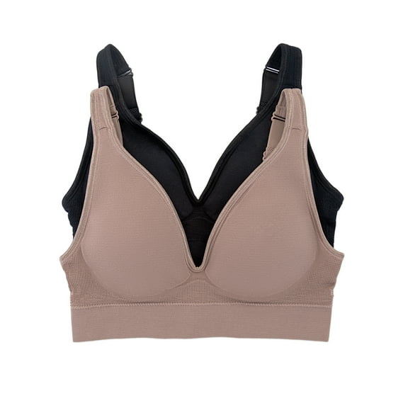 Felina | Seamless Wireless Bra 2 Pack | Removable Pads (Black Rose Tan, Small)