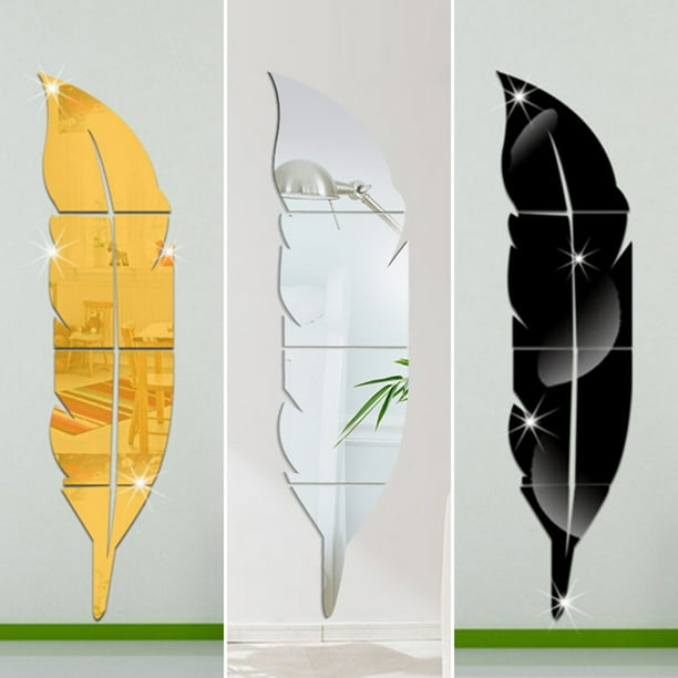 Modern Fashion Wall Mirror Stickers 3D Feather Shape ...
