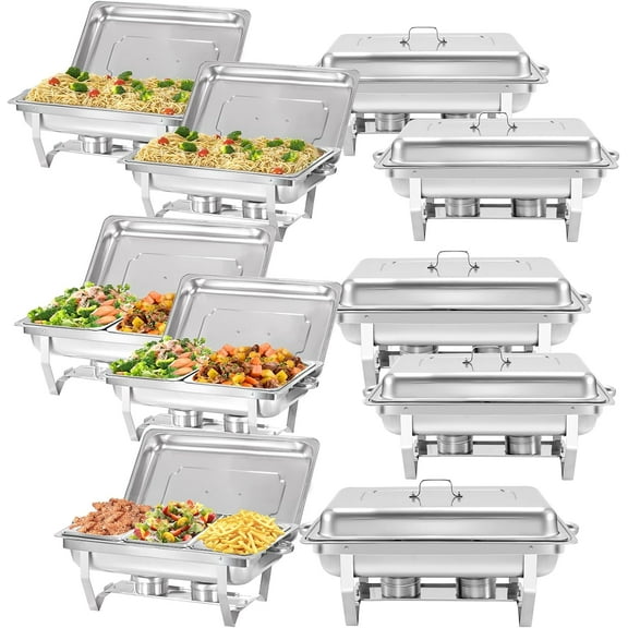 EVGTTI 10 Pack Chafing Dish Rectangular 8QT Full Pan×4 Half Pan×4 1/3 Pan×2 Chafers Stainless Steel Catering Buffet Warmer Set for Parties,Events,Wedding,Dinner