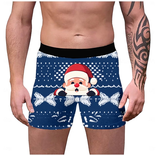 Men Cool Comfort Underwear Men Underwear with inside Them Sweat Briefs Briefs Packs Mens Mens Christmas Printed Breathable And Comfortable Inner Mid Rise With Waist Underwea Blue XL