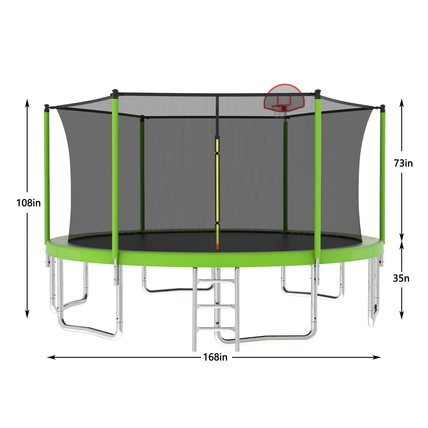 Hommoo 14FT Trampoline for Kids, Outdoor Backyards Large Recreational Trampoline with Basketball Hoop and Ladder, Safety Enclosure Net, Green