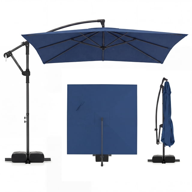 Costway 8 x 8 FT Offset Cantilever Patio Umbrella,Square Hanging Outdoor Market Umbrella Navy