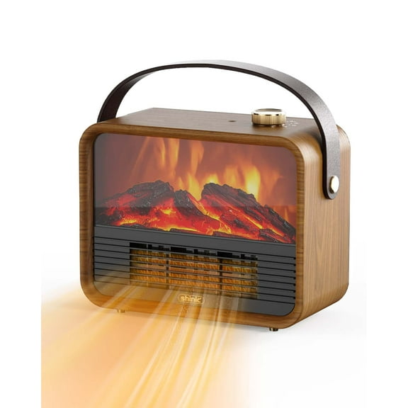 Shinic Portable Mini Fireplace Heaters for Indoor Use, 1500W Fireplace Space Heater, for Home Office Festival Gift(Walnut)