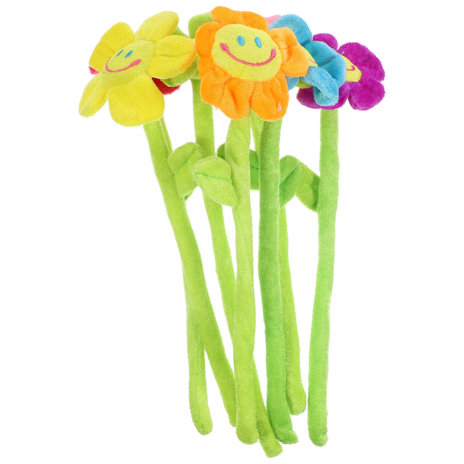 7pcs Bendable Plush Flower Toy Cartoon Plush Sunflower With Smile Face