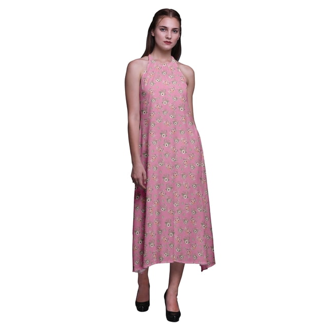 Bimba Robe de Plage d'Été pour Femmes à Imprimé Floral, Dos Nu, Col Licou - Petit