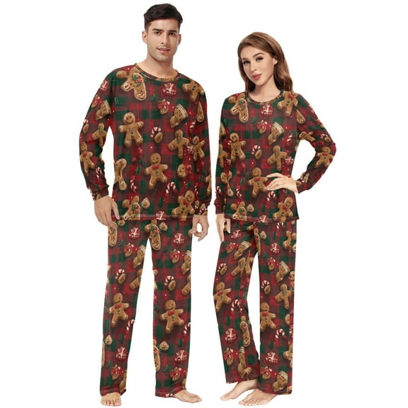 Matching Pajamas for Couples Gingerbread Man His and Hers Pajamas Sets Soft Long Sleeve Sleepwea