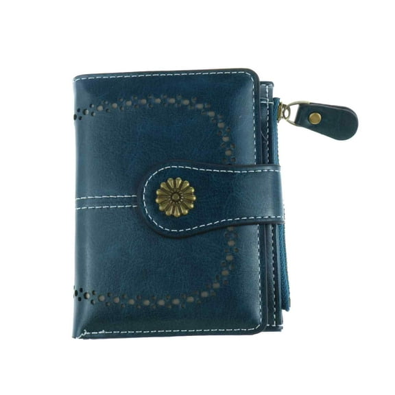 Purses for Women, Womens Wallet, with Wrist Strap and Zipper Coin Pocket, Vintage Coin Purse, Ladies Purse with Multiple Card Slots (Blue)