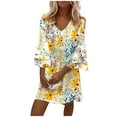 thumbnail image 2 of SMihono Robe d'Été Bohème pour Femmes Grande Taille Mode Robe d'Été Décontractée à Col en V Manches Courtes Imprimée Mini Robe, 2 of 6