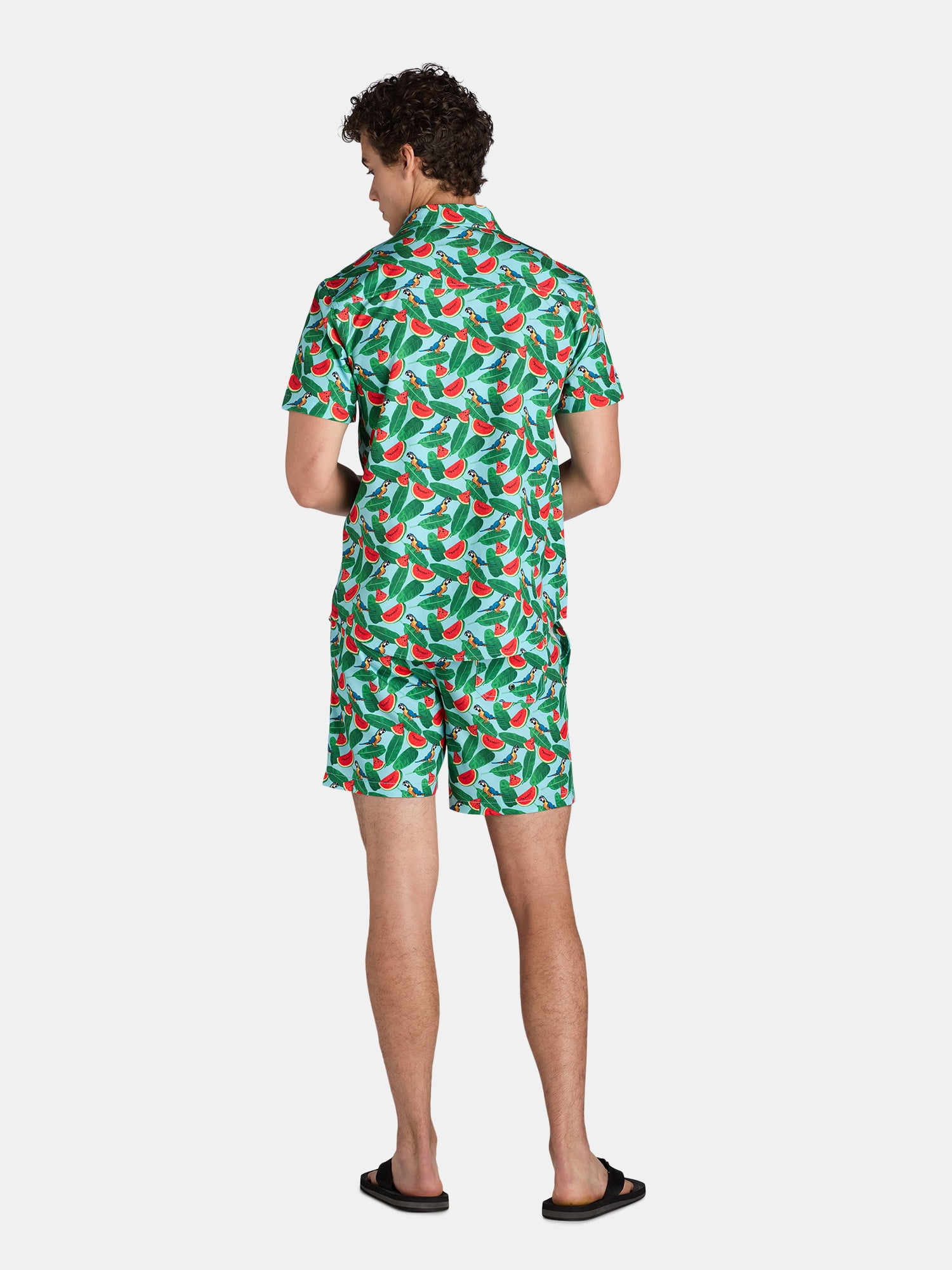 Beach Bros. Men's Print Stretch Cabana Shirt and Swim Trunks Set with UPF50+, 2-Piece, Sizes S-XL
