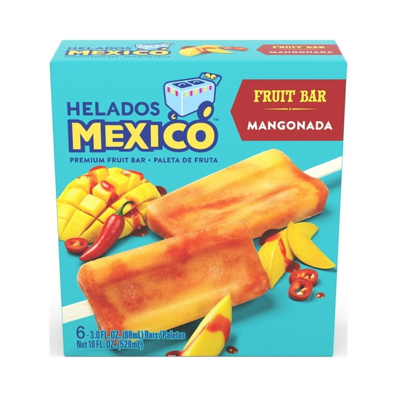 Helados Mexico Mangonada Fruit Bars, Frozen Non-Dairy Ice Pop, Gluten-Free, 16.5 oz, 6 Count
