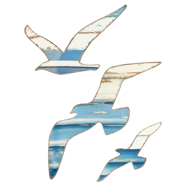 Juego de decoración de gaviotas de madera, arte mural marino, adornos de playa con gaviotas, arte mural de madera de playa, 1 unidad