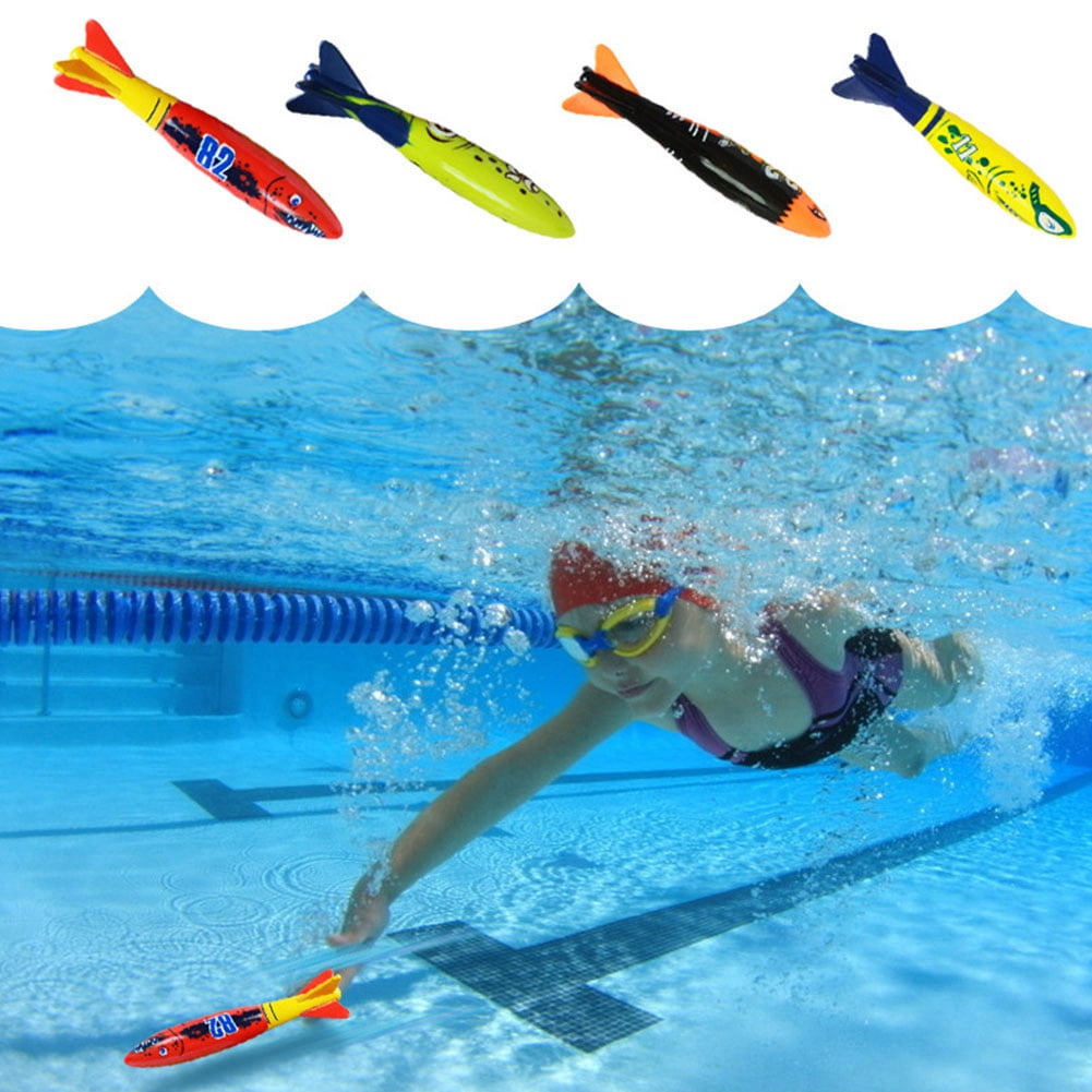 4 Pcs Underwater Torpedo Rocket Throwing Swimming Diving Game Summer Toy,Water Torpedo Rocket Torpedo Rocket Toy