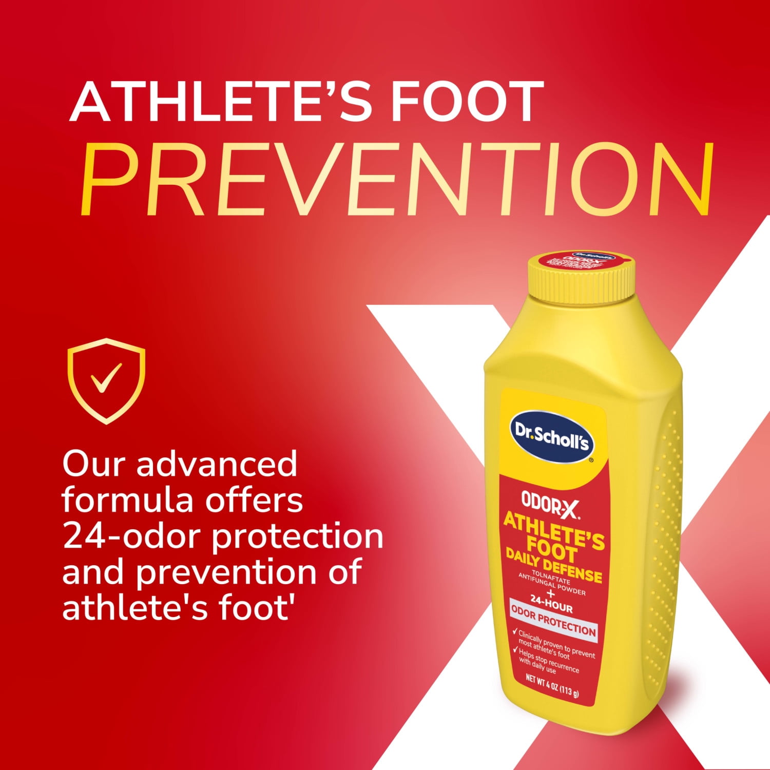Dr. Scholl’s Odor-X Athlete’s Foot Daily Defense Powder, 24-Hour Odor Protection, Itch Relief