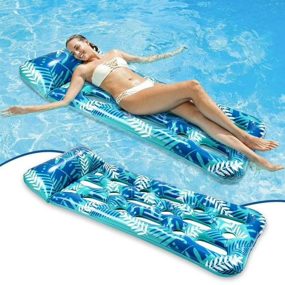 Inflatable Pool Mattress, Inflatable Pool Chair with Headrest, Floating Pool Mattress