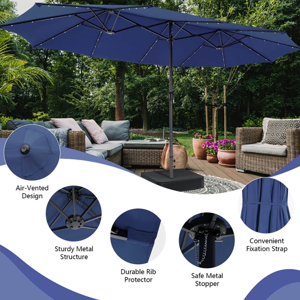 Aimee Lii 15 Feet Double-Sided Patio Umbrella with 48 LED Lights, Sunbrella Umbrella Outdoor Patio, Navy Aimee Lii 15 Feet Double-Sided Patio Umbrella with 48 LED Lights, Sunbrella Umbrella Outdoor Patio, Navy