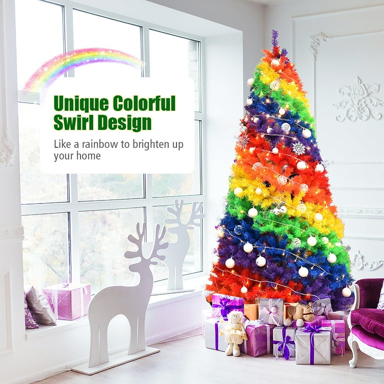 Costway 7FT Artificial Hinged Colorful Rainbow Full Fir