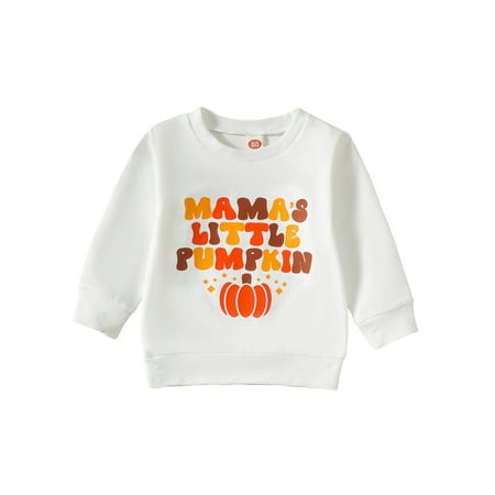 

Qtinghua Toddler Baby Boy Girl Halloween Outfit Long Sleeve Letter Print Pumpkin Sweatshirt Fall Clothes White 12-18 Months