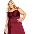 thumbnail image 2 of AURA Plus Size Satin Red Strap Dress Women V Neck Party Midi Dress 1XL 2XL 3XL, 2 of 7