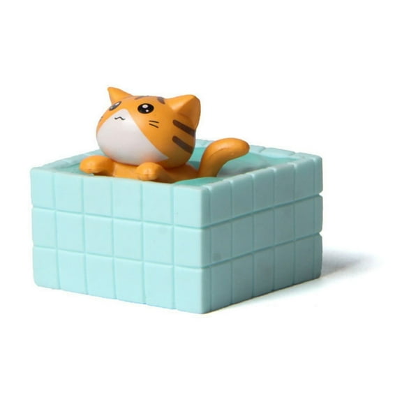 4-Pack Cartoon Cat Figurines - Handcrafted Resin Miniatures for Desktop/Garden Decor, Adorable Bathing Pool Design for Cat Lovers