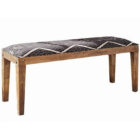 Bowery Hill Contemporary Upholstered Bench in Natural and Navy