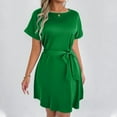 thumbnail image 3 of Robe Décontractée Grande Taille pour Femmes à Manches Courtes avec Ceinture Nœud Col Rond Fluide Confortable pour Fête Vacances Printemps Automne Usage Quotidien, 3 of 6