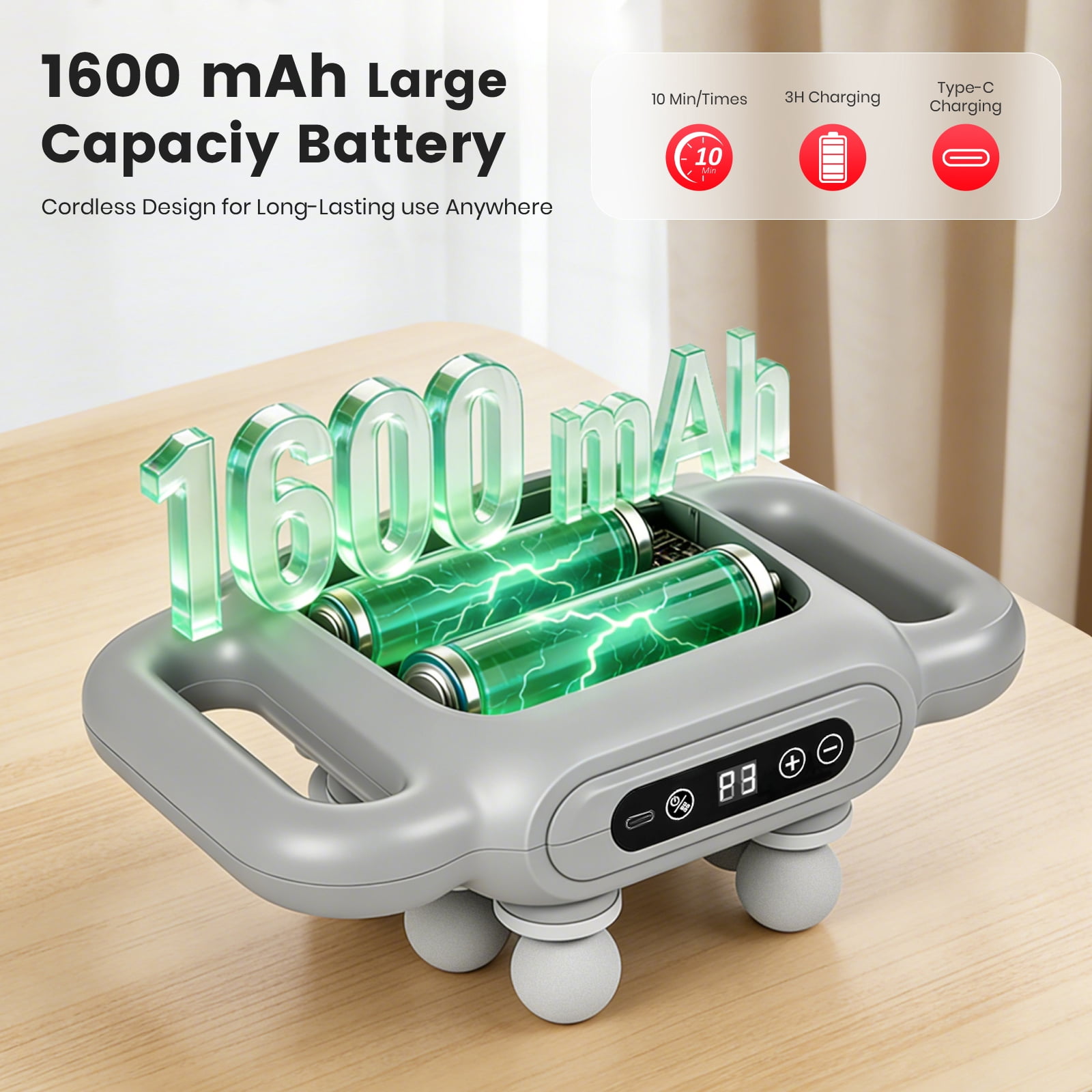 BAOKALER Massage Gun, 8 Head Massage Gun Deep Tissue 6 Speeds Percussion Muscle Massager 1200mAh Battery Type-C Charging Super Quiet Massage Gun, Neck Massager for Pain Relief for Men & Women