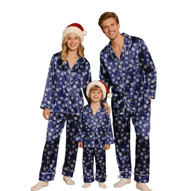 Robe de Famille Imprimée de Noël Manches Longues Pantalon Ensemble de Pyjama Mode Hiver Noël