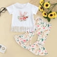 thumbnail image 2 of Kaprioy My First Easter Baby Girl Outfit Girls Clothes Short Sleeve Easter Rabbit Flower Prints Tops Bunny Flared Pants 2PCS Outfits Clothes Set Summer Clothes, 2 of 5
