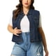 thumbnail image 1 of Women Plus Size Chest Pockets Single Breasted Denim Vest Dark Blue 3X, 1 of 6