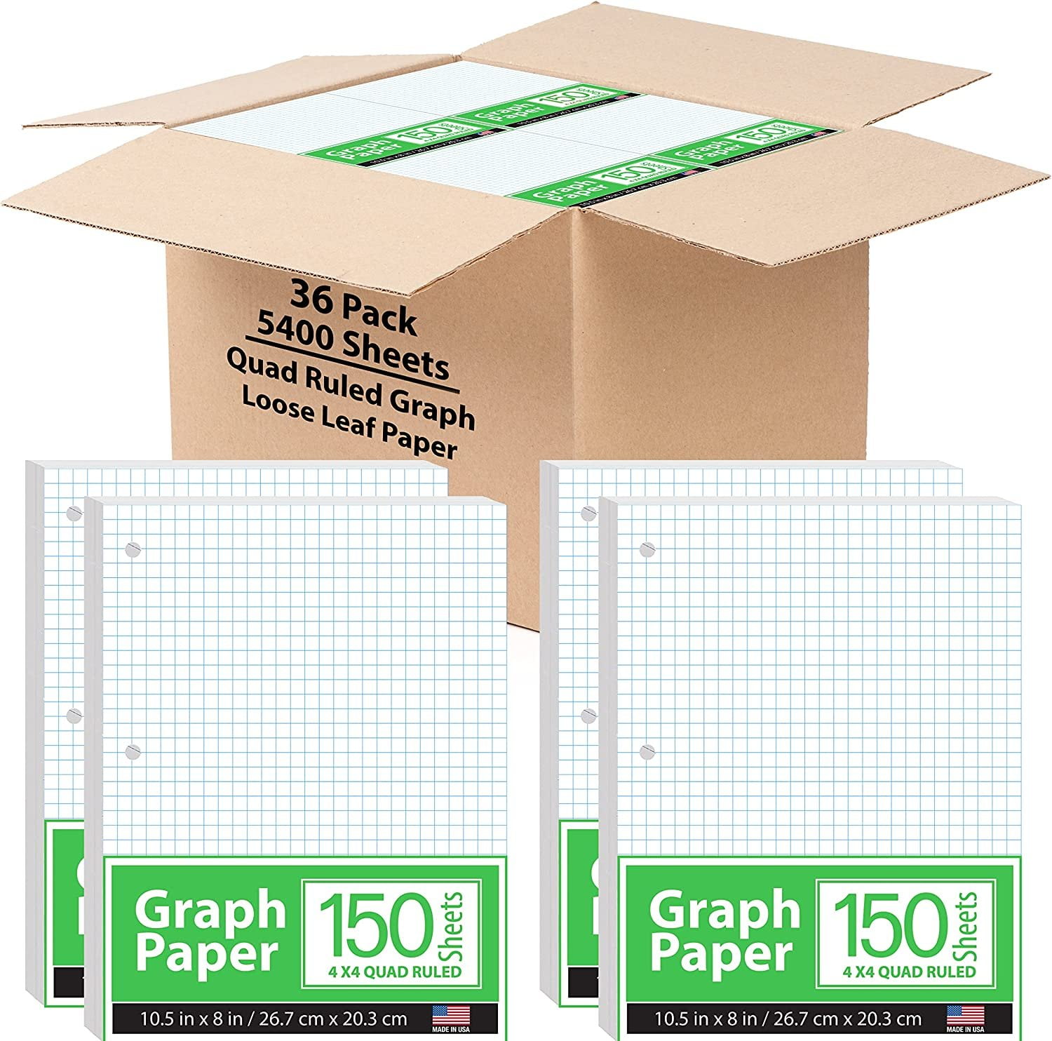 Graph Paper, Loose Leaf Graph Paper, 4 x 4 An Inch Quad Ruled Graph Paper, 10.5 x 8 Graphing