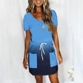 thumbnail image 2 of yillto Mini Dress for Women Casual V Neck Dresses with Pockets Trendy Short Sleeve Drawstring Dresses, 2 of 5
