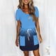 thumbnail image 2 of Mini Vestido de Verano Color Sólido Cuello en V Manga Corta Vestido de Becerro Medio, Vestido Corto de Verano, 2 of 5